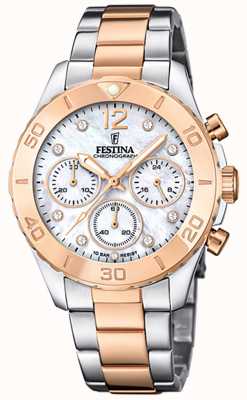 Festina Женские наручные часы-хронограф с розовым напылением с браслетом и фианитами F20605/1