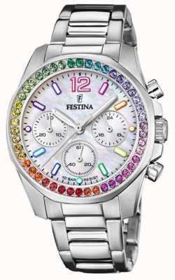 Festina женские хронографы | перламутровый циферблат | набор радужных кристаллов F20606/2