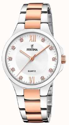 estina Дамская роза-pltd. часы с комплектом cz и стальным браслетом F20612/1