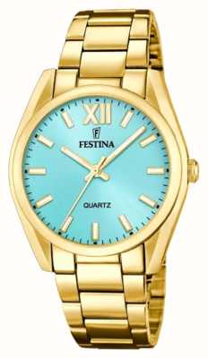 Женские часы Festina золотистого цвета с синим циферблатом в виде солнечных лучей F20640/2