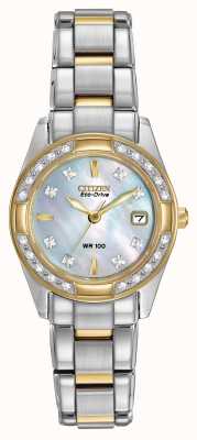 Citizen Женские IP-часы regent 28 с бриллиантами из нержавеющей стали и золота EW1824-57D