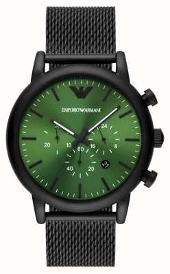Emporio Armani мужские | зеленый циферблат | браслет из черной стальной сетки AR11470
