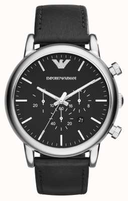 Emporio Armani мужские | черный циферблат хронографа | черный кожаный ремешок AR1828
