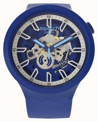 Swatch Большие жирные часы iswatch с синим силиконовым ремешком SB01N102