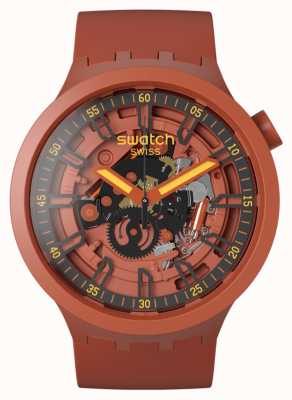 Swatch Большие смелые красные часы с открытыми сердцами SB01R100
