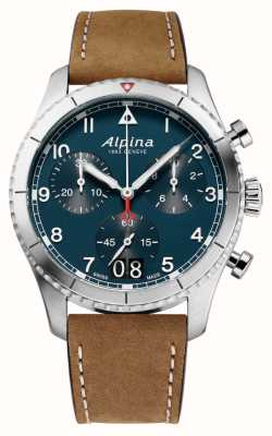 Alpina Стартовый пилот | хронограф | синий циферблат | коричневая кожа AL-372NW4S26