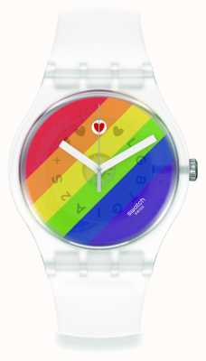 Swatch часы Pride с полосками и радужным циферблатом SO29K701