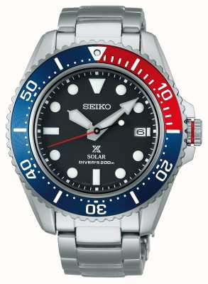 Seiko Мужские часы prospex 42,8 мм с солнечным сапфиром | синий и красный безель | черный циферблат | браслет из нержавеющей стали SNE591P1